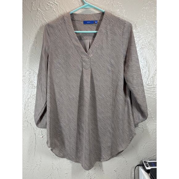 Apt 9 Womens Tunic Taupe Printed Long Sleeve V Neck Career Wear Size Small - Picture 1 of 4